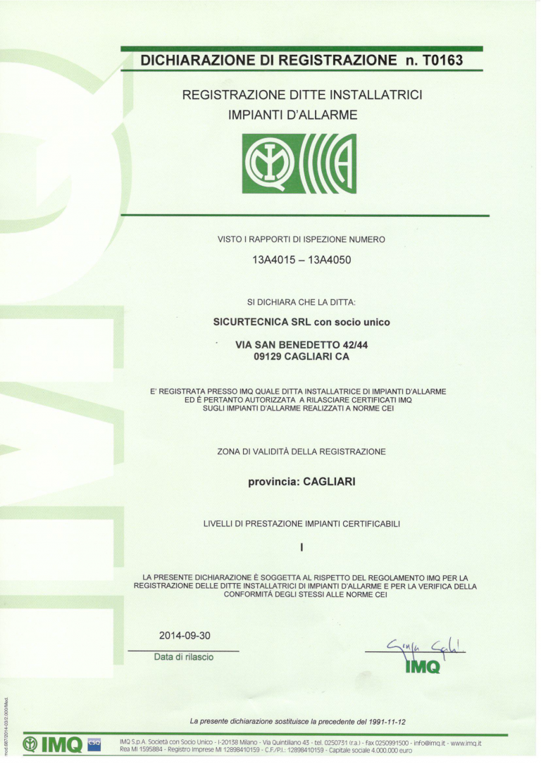 IMQ - CERTIFICATO DITTE INSTALLATRICI